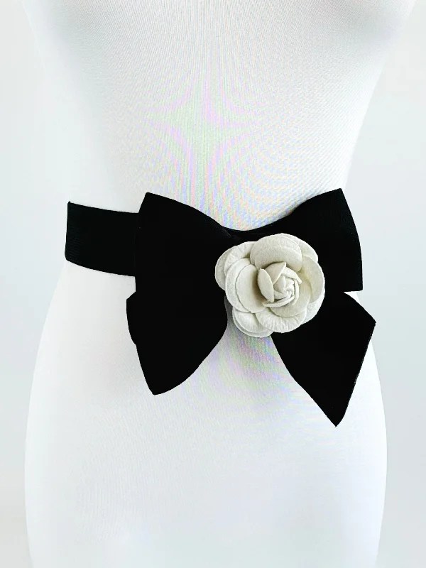 Vintage Bow Rose Belt - Black