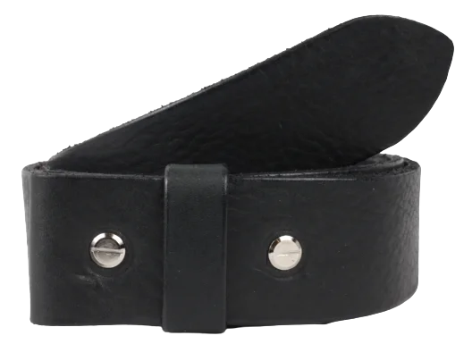 1 1/8 Inch (28mm) Wide Black Leather Belt Strap with Chicago Screws