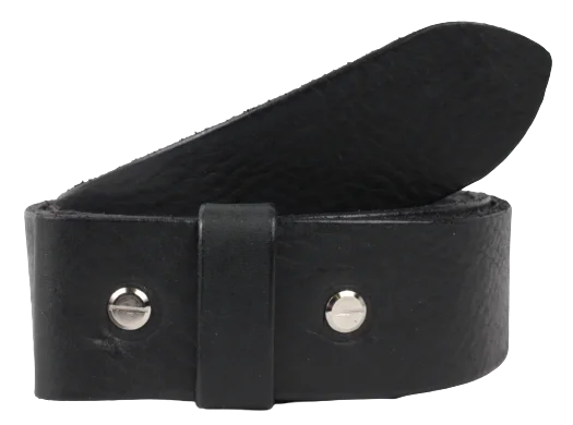 1.25 Inch (32mm) Wide Black Leather Belt Strap with Chicago Screws