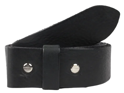 1.5 Inch (38mm) Wide Black Leather Belt Strap with Chicago Screws