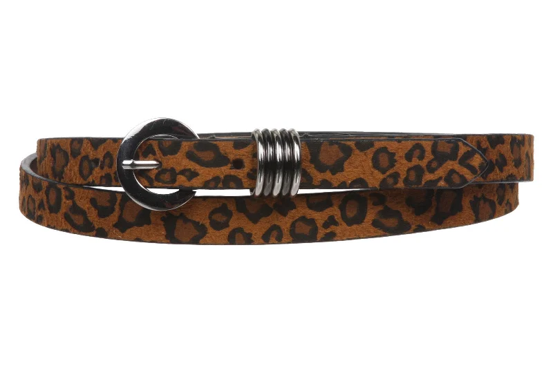 Women's 5/8" Faux Leopard Animal Fur Skinny Non Leather Belt