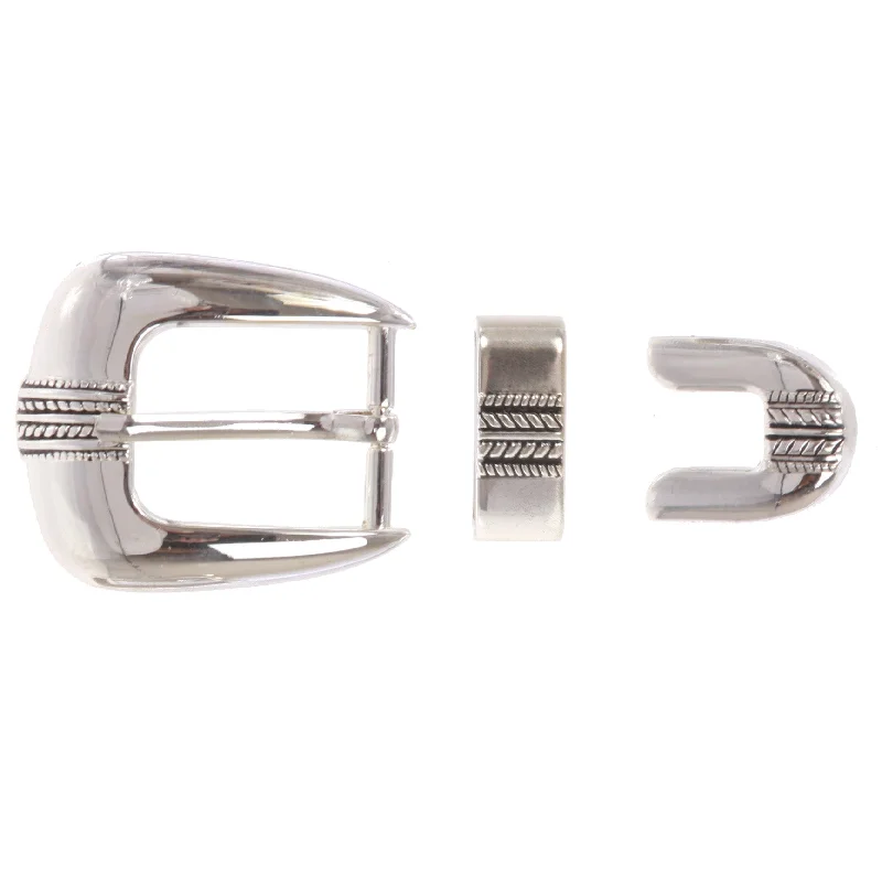 Men's Western 3-Piece Silver Tone Belt Buckle Set