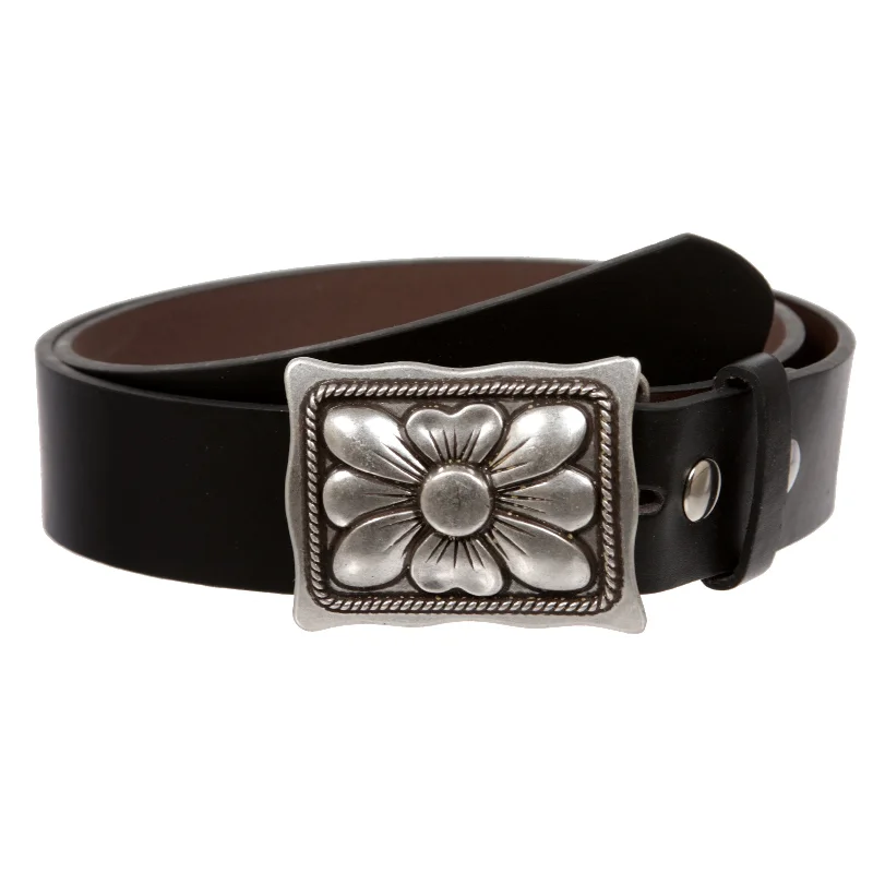 Women's Rectangular Western Floral Buckle with Snap on Belt