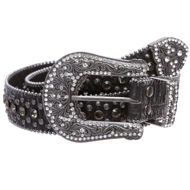 Western Cowgirl Faux Alligator Rhinestone Studded Leather Belt