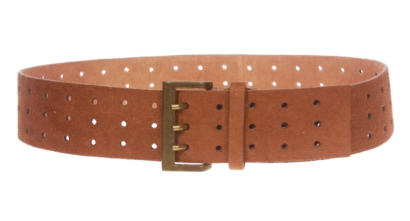 Ladies 2 1/4" Wide Triple Holes Contour Suede Leather Belt