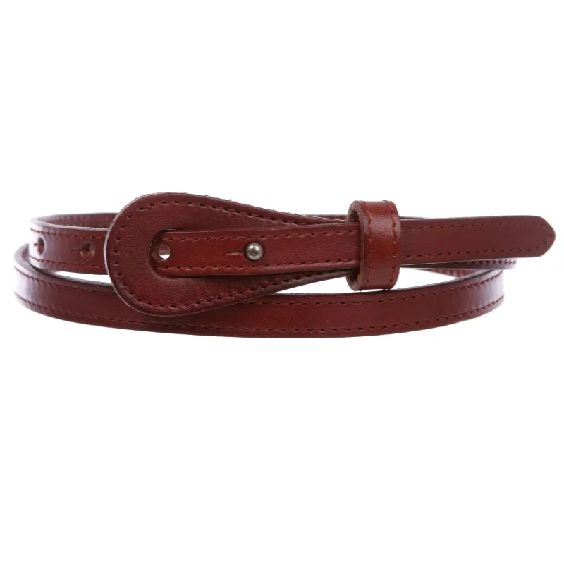 Women's 1/2" (13 mm) Skinny Edge Stitch Plain Leather Dress Belt