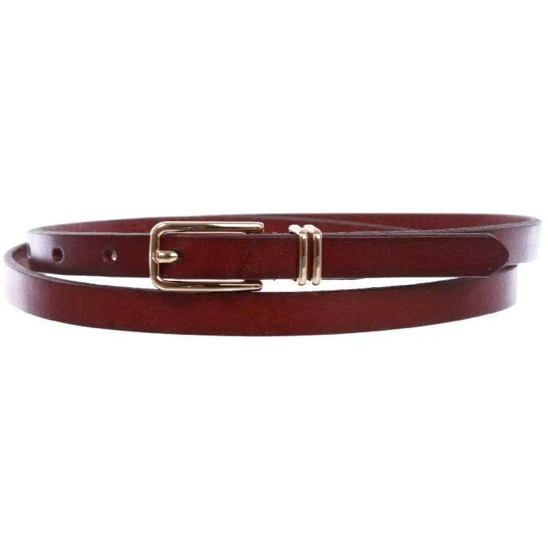 Women's 1/2" (13 mm) Skinny Plain Solid Real Leather Dress Belt