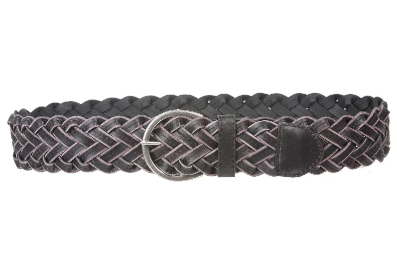 Womens 2" (50 mm) Round Braided Woven Vintage Distressed Leather Belt