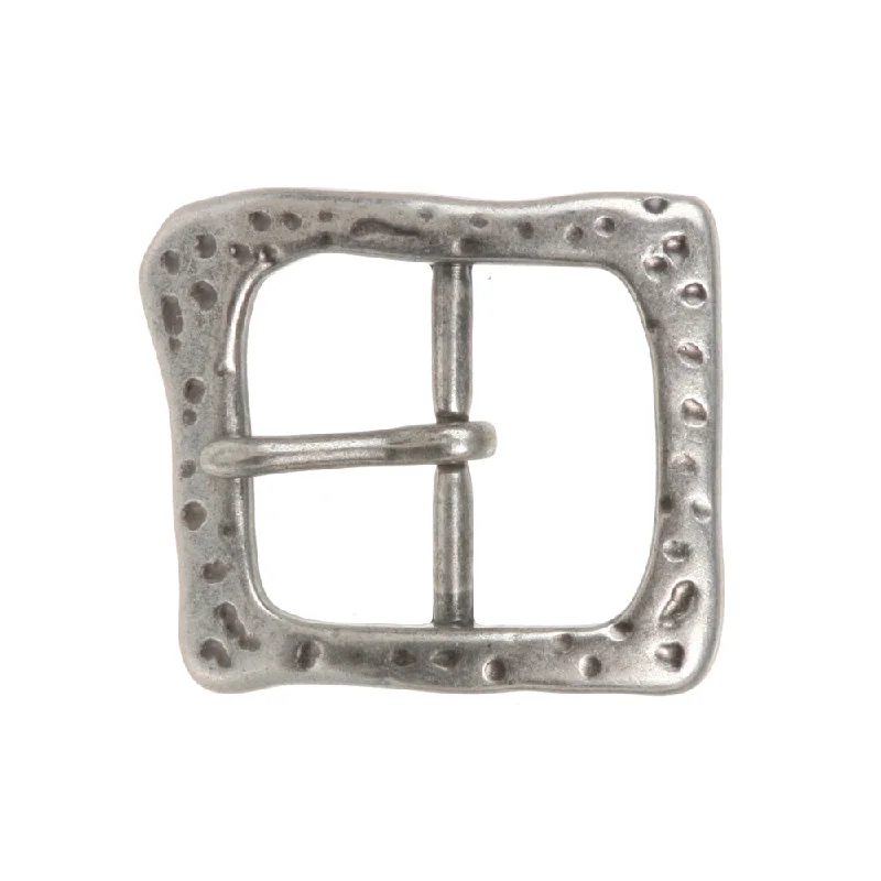 1 1/2 Inch Single Prong Antique Silver Hammered Square Belt Buckle