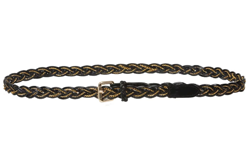 Women's 3/4" (19 mm) Skinny Braided Weave Leather Belt with Chain Detail