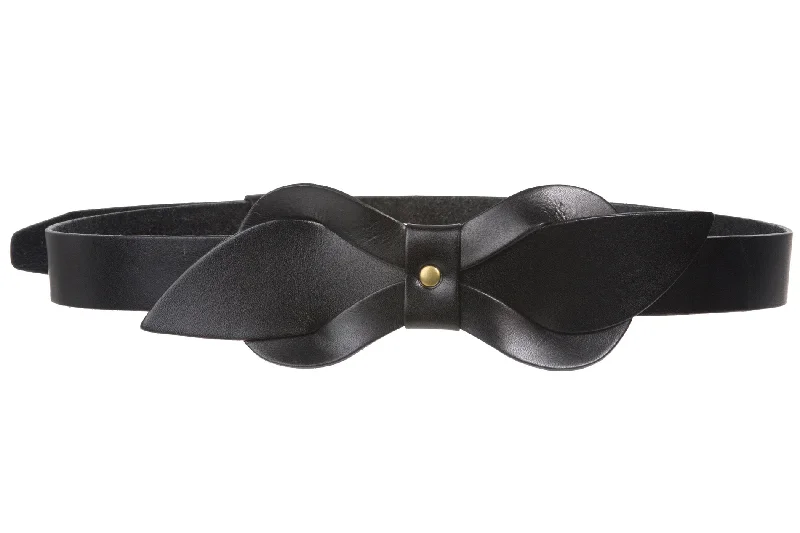 1 1/8"  Waist Genuine Leather Belt with Bow Front Detail