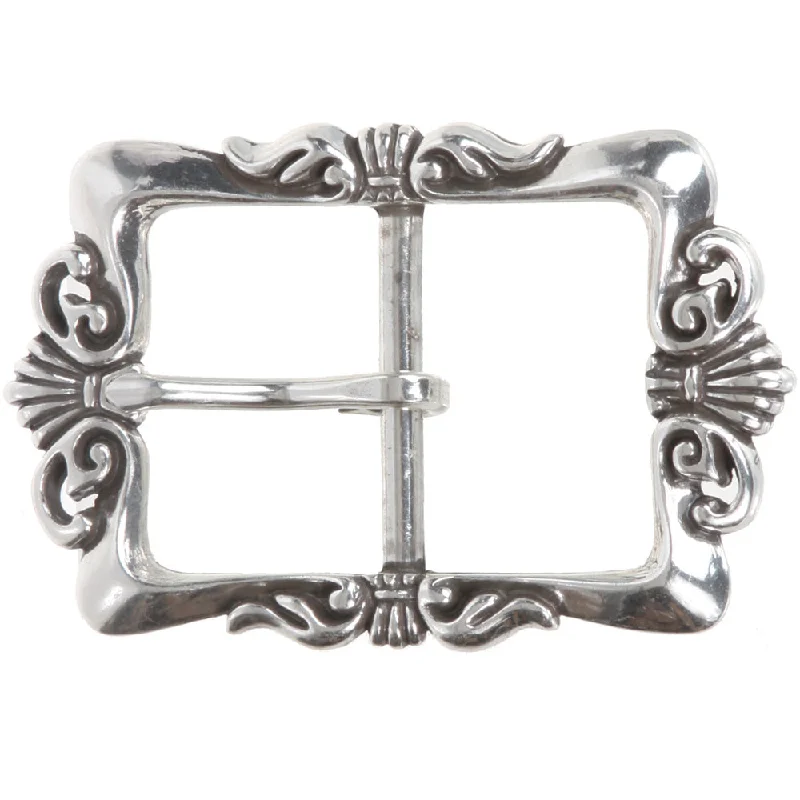 1 1/2" (38 mm)  Western Floral Single Prong Center Bar Silver Belt Buckle