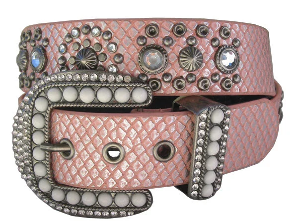 1 1/2" (8 mm) Rhinestone Fish Skin Print Studded Belt