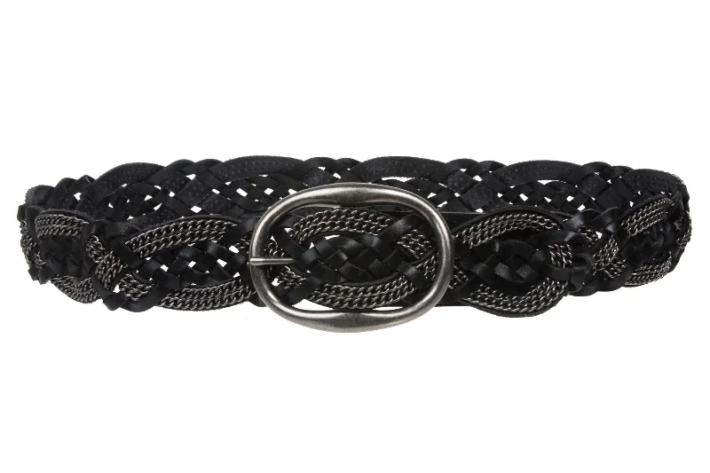 Women's 1 3/4" (45 mm) Braided Weave Leather Belt with Chain Detail