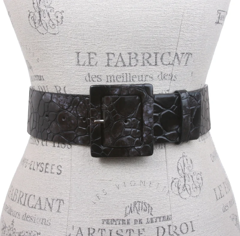 2 1/2" Two Tone Faux Alligator High Waist Patent Square Leather Belt