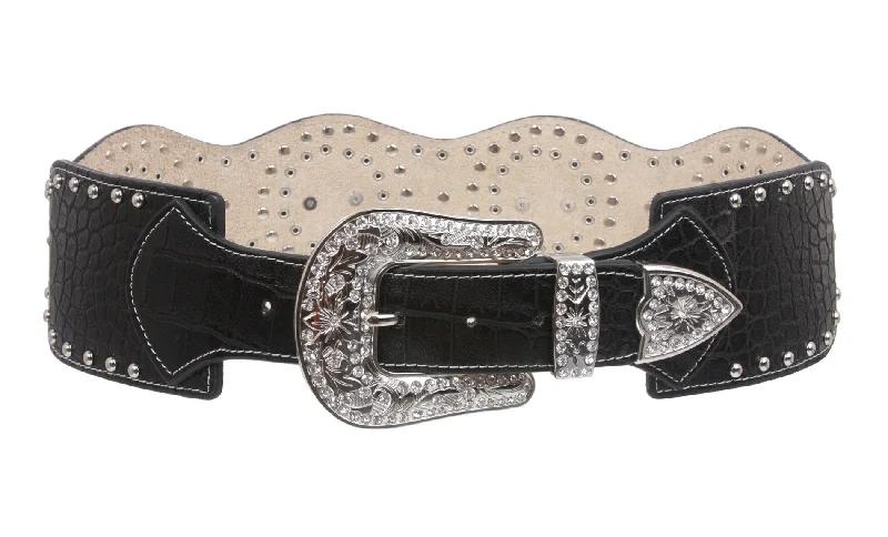 Women's High Waist Western Rhinestone Leather Belt