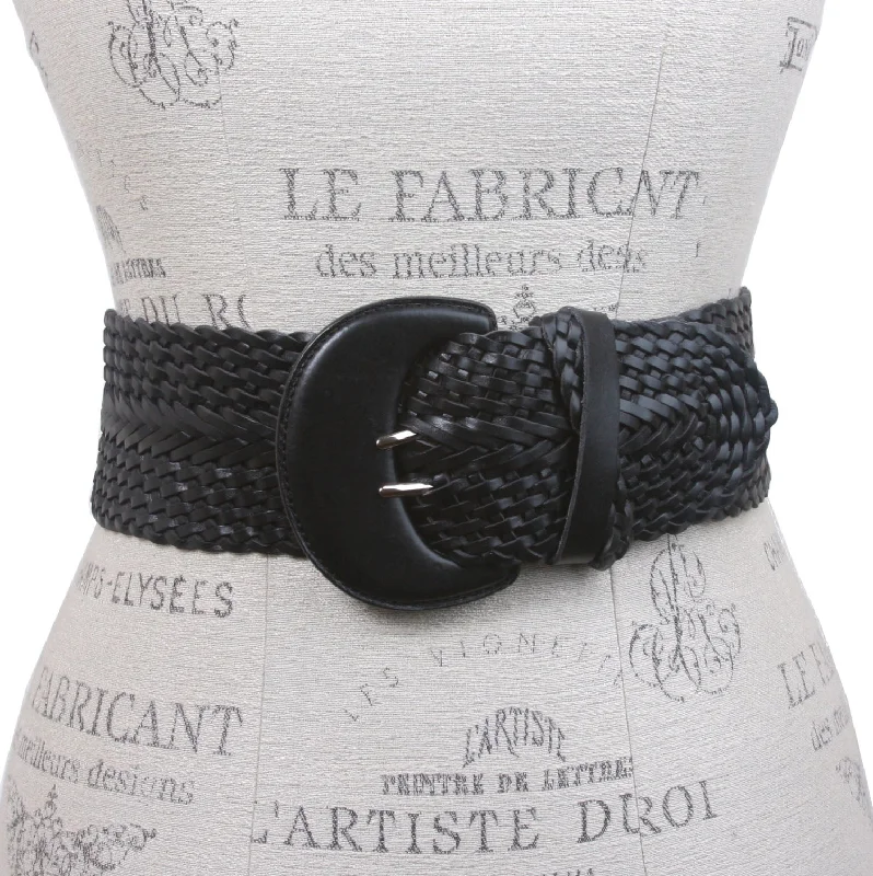 Women's High Waist Braided Woven Full Grain Leather Belt