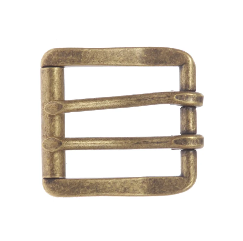 1 1/2" (38 mm) Double Prong Roller Solid Brass Belt Buckle