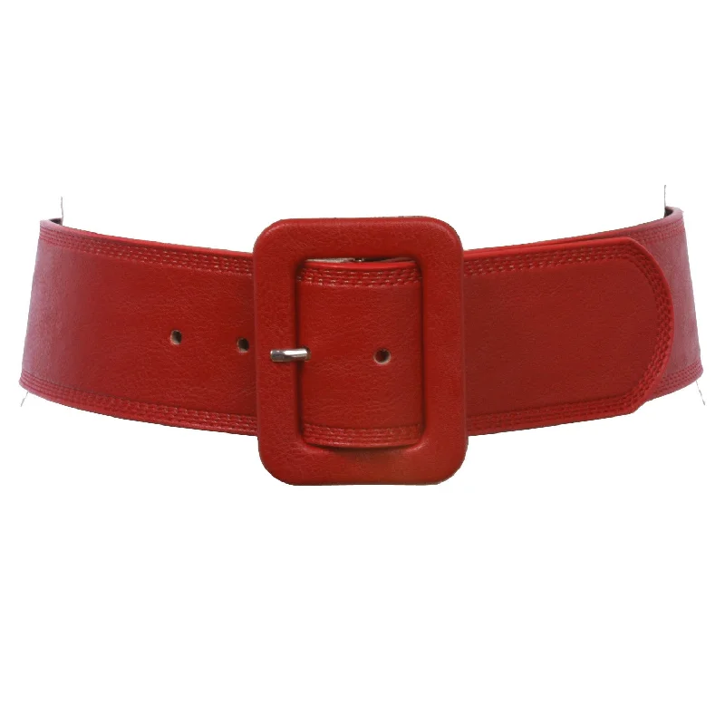 Women's 2 1/4" Wide High Waist Rectangular Stitch-edged Leather Belt