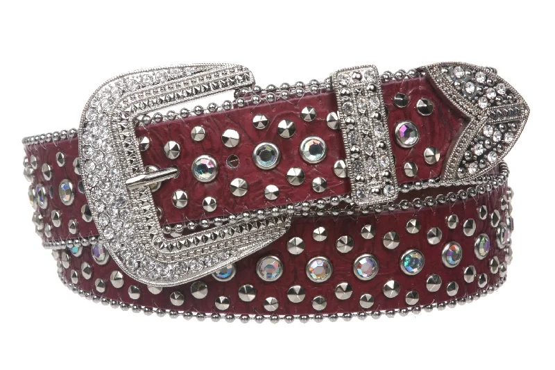 Snap On Western Cowgirl Alligator Rhinestone Studded Leather Belt