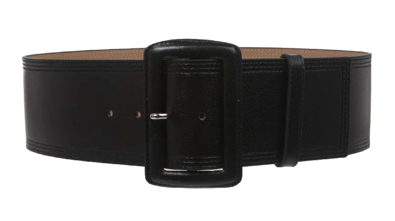 Women's 3" Wide High Waist Fashion Stitch Rectangular Leather Belt