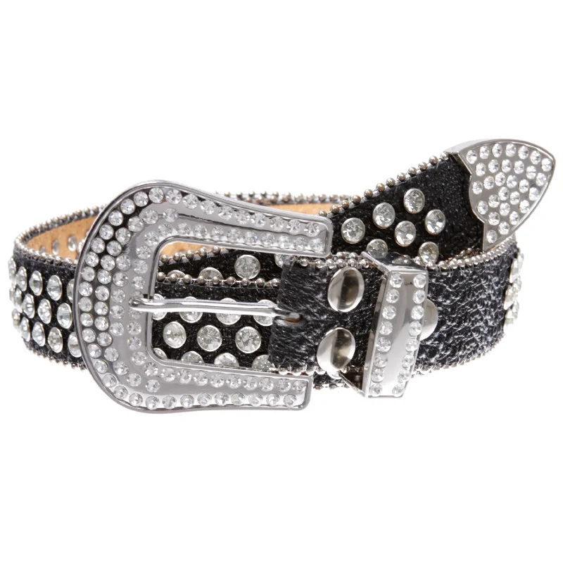 Cowboy Cowgirl Classic Western Rhinestone Bling Studded Diamond Leather Belt