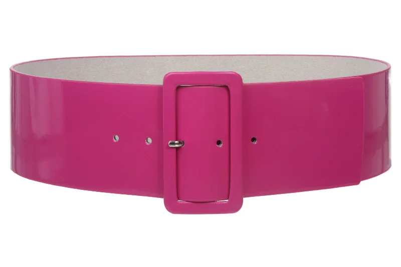 Ladies High Waist Patent Leather Wide Fashion Square Belt