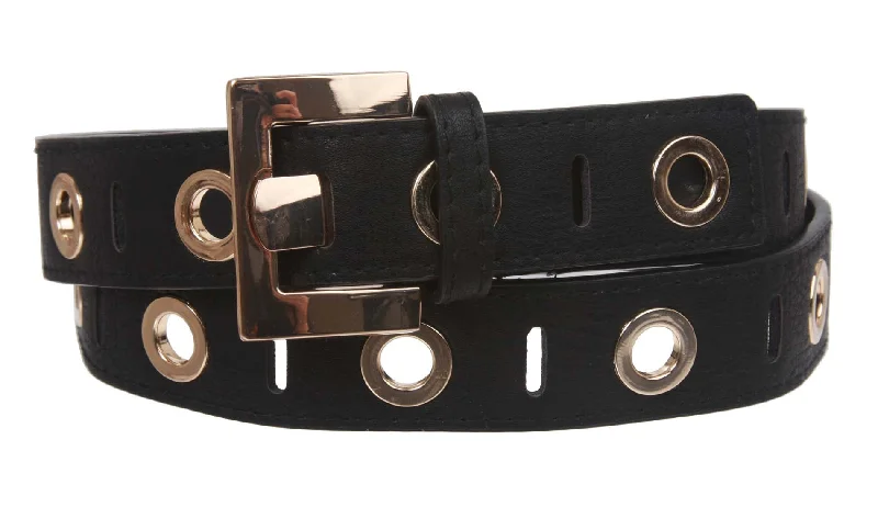 Womens Grommets Tone-on-tone Stitching Leather Belt