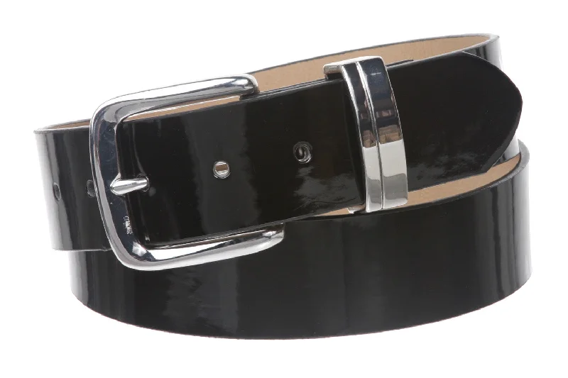 1 1/2" (38 mm) Snap On Nickel Free Faux Synthetic Patent Leather Fashion Plain Belt