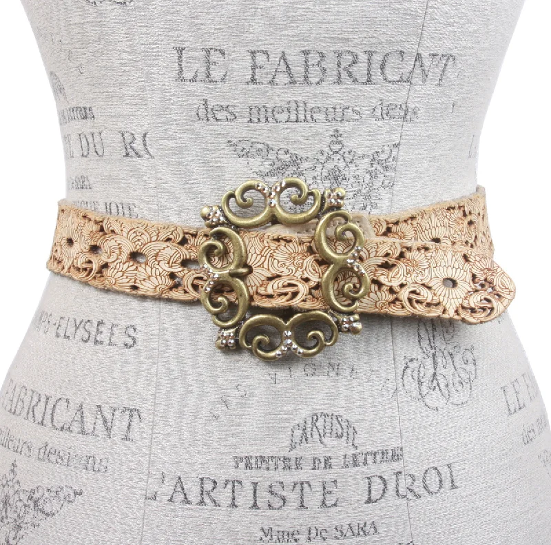 Leatherock Soft Hand Perforated Leather Belt with Floral Rhinestone buckle