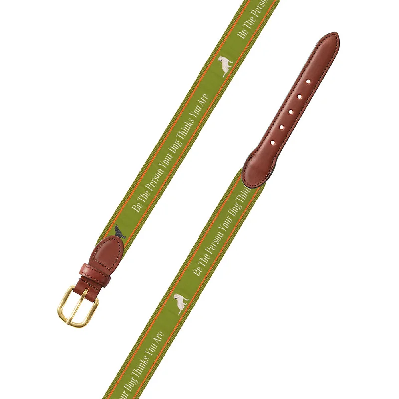 Be the Person on Green Bespoken Motif Leather Tab Belt