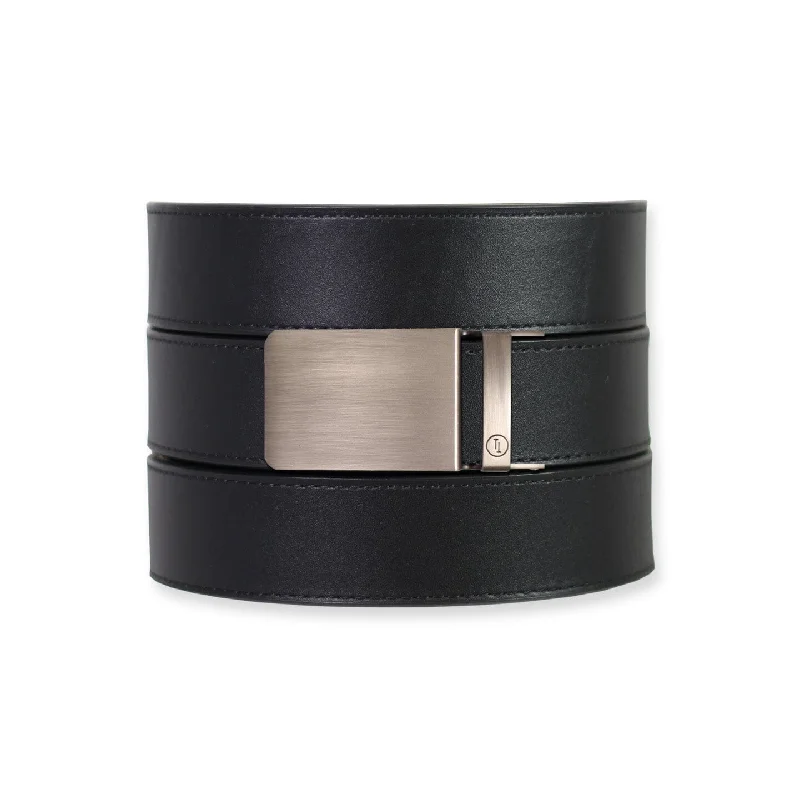 Black Top Grain Leather Ratchet Belt & Buckle Set