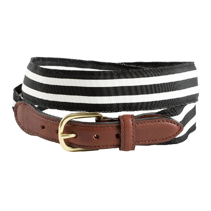 Black & White Grosgrain Ribbon Leather Tab Belt