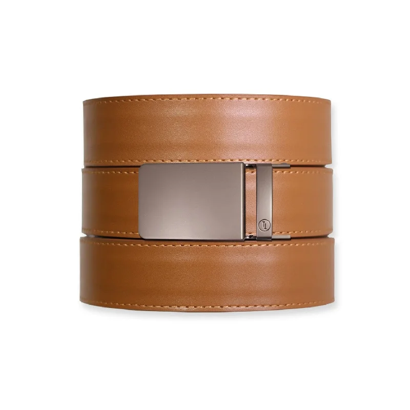 British Tan Top Grain Leather Ratchet Belt & Buckle Set