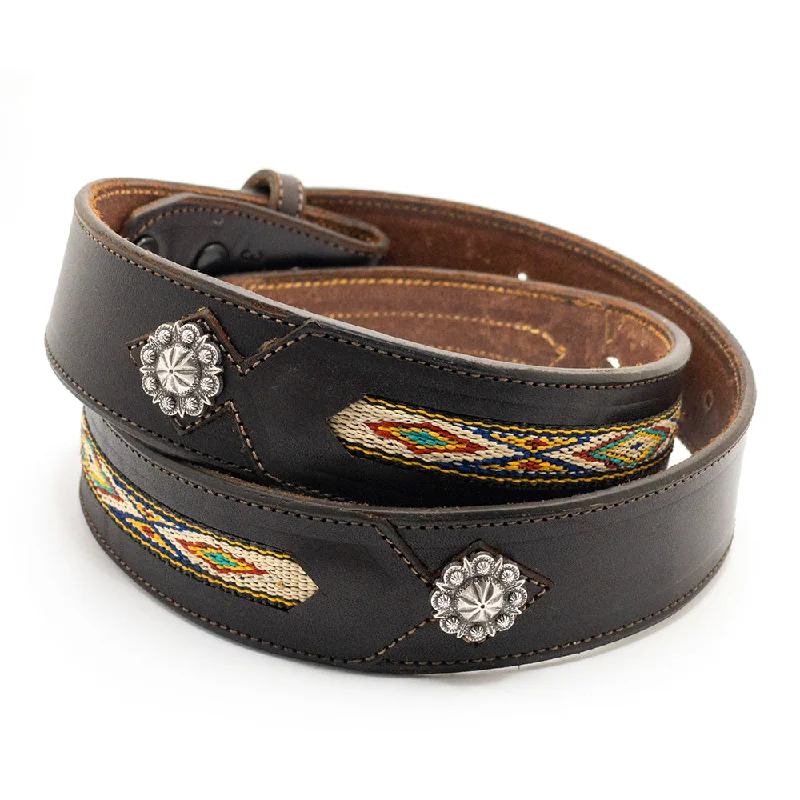 Brown Hitched Inlay Leather Belt Straps