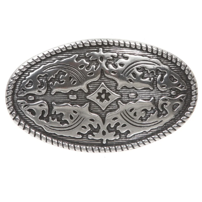 Western Oval Engraving Antique Silver Belt Buckle