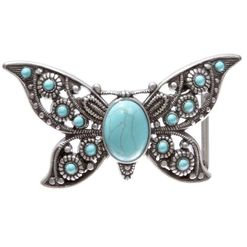 Perforated Turquoise Stone Butterfly Belt Buckle