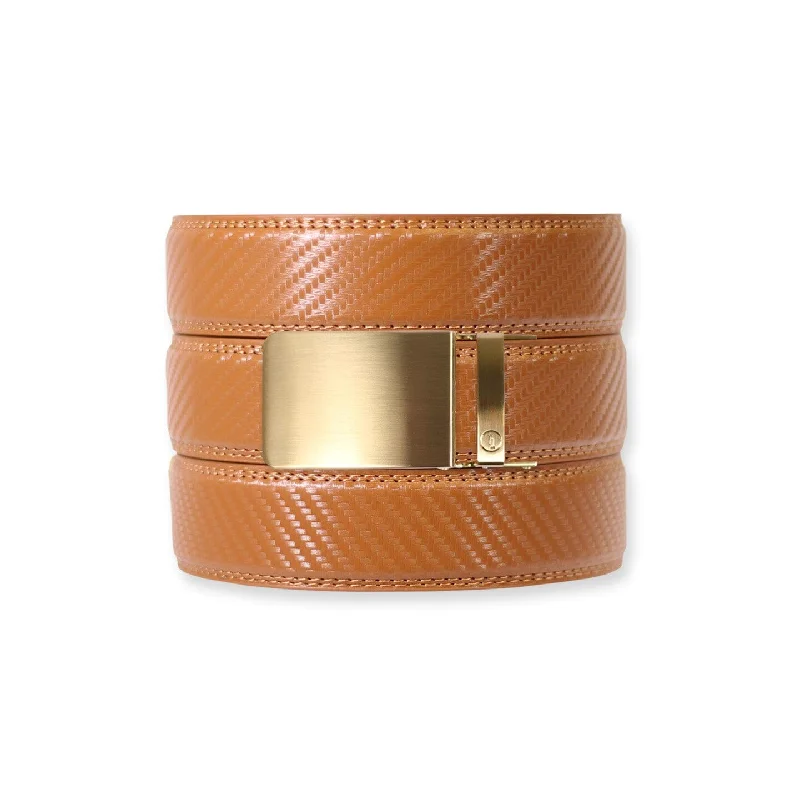 Carbon British Tan Leather Ratchet Belt & Buckle Set