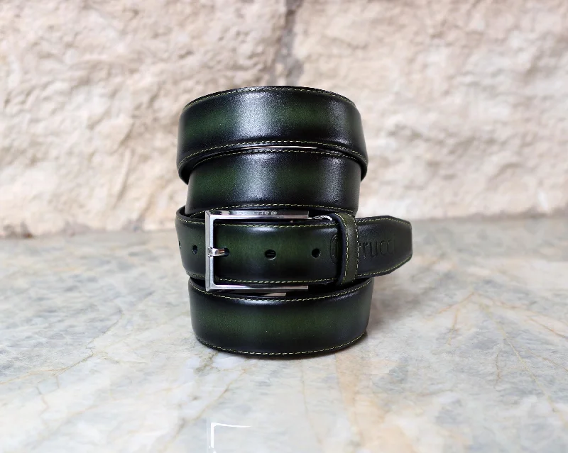 Burnished Calfskin Belt Green