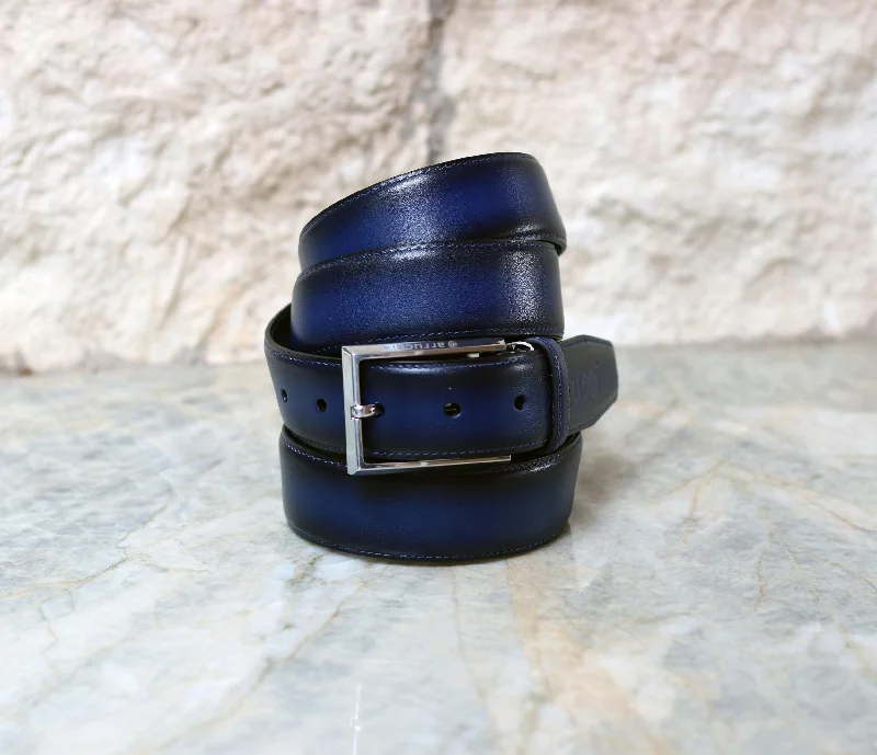 Burnished Calfskin Belt Navy