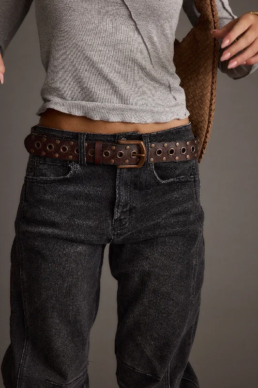 Cedar Brown Embellished Genuine Leather Belt