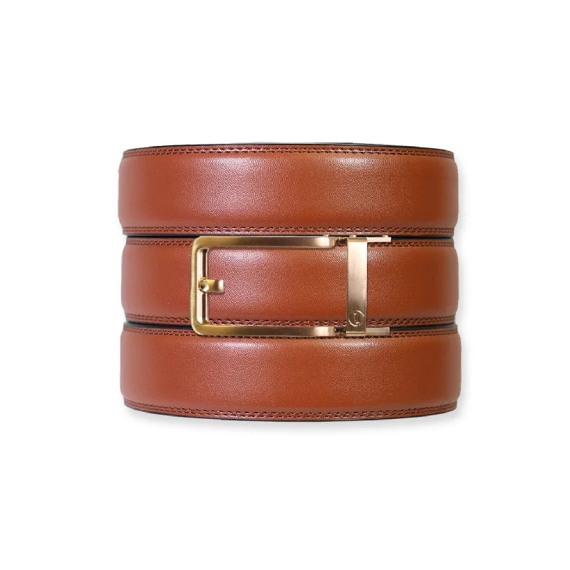 Chili Brown Leather Ratchet Belt & Buckle Set