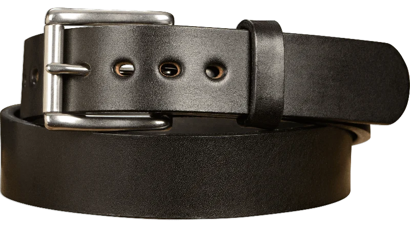 CLOSEOUT - Black Non Stitched Max Thick Leather Belt 1.50" NON PERFECT HIDE WITH MINOR MARKS (15 day refund only return policy)