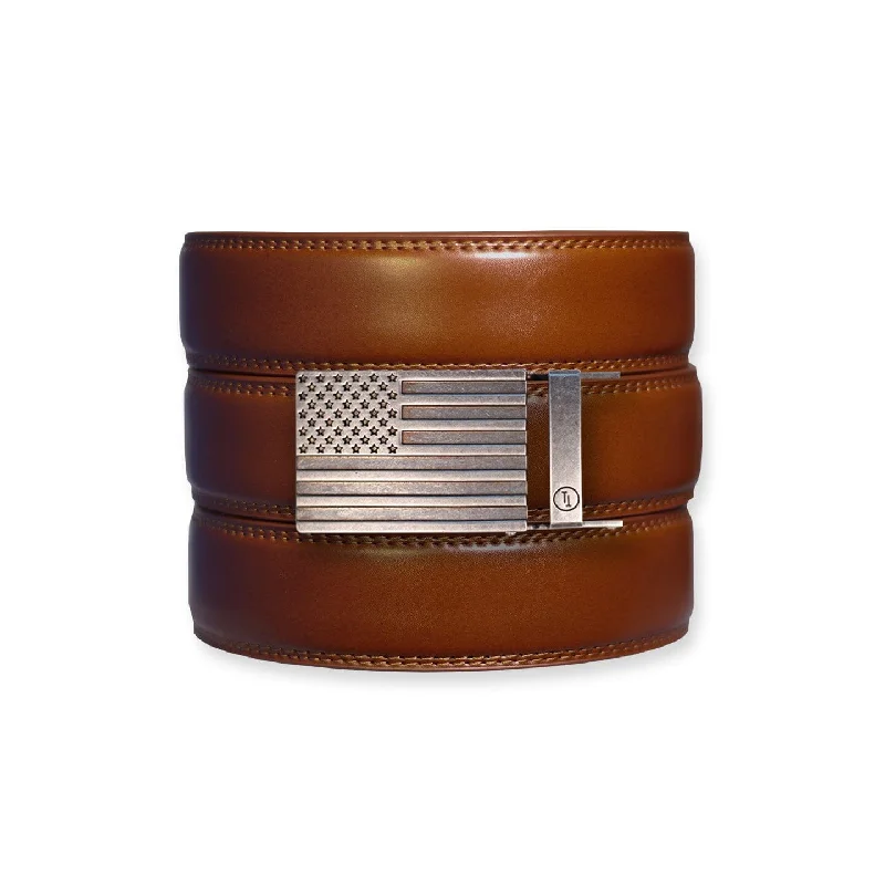 Cognac Leather Ratchet Belt & Buckle Set