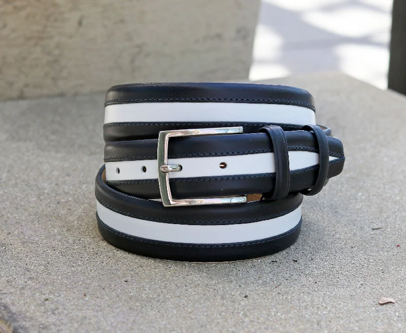 Maurice Two-Tone Leather Belt 2-Navy/White