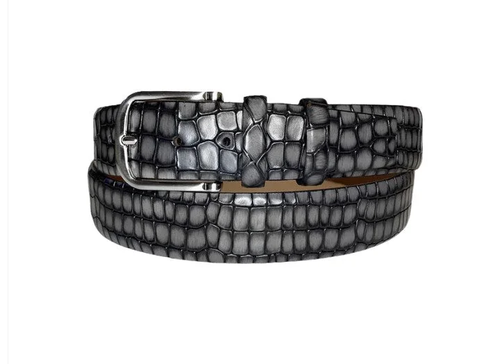 Corrente Crocodile Printed Calfskin Belt Grey