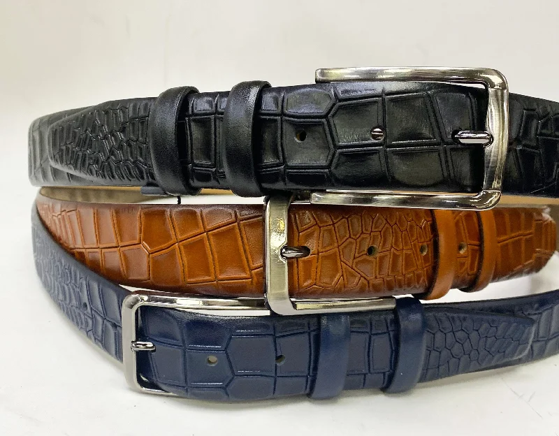 Crocodile Printed Leather Belt Black