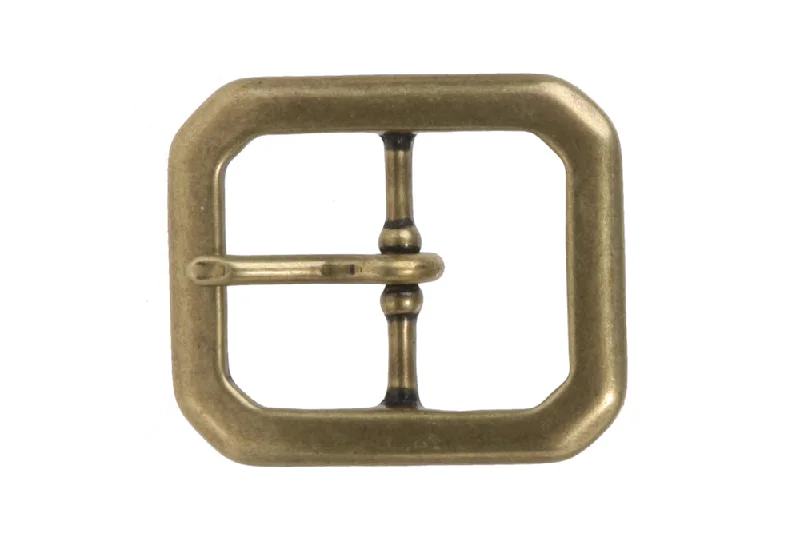 1 1/4 Inch Center Bar Single Prong Solid Brass Octagon Rectangular Belt Buckle