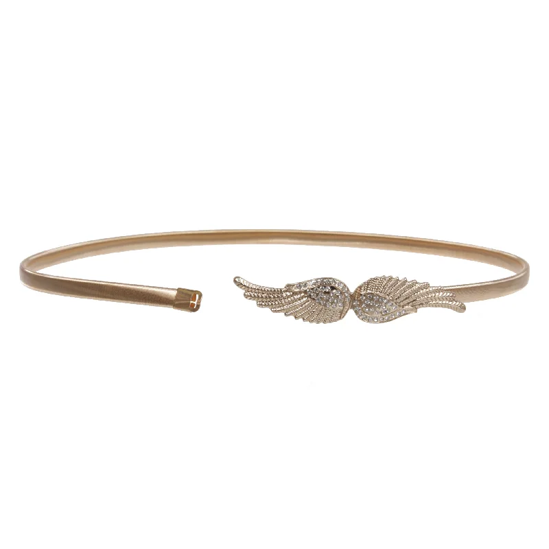 Women's Gold Metal Skinny Elastic Belt With Angel Wings buckling