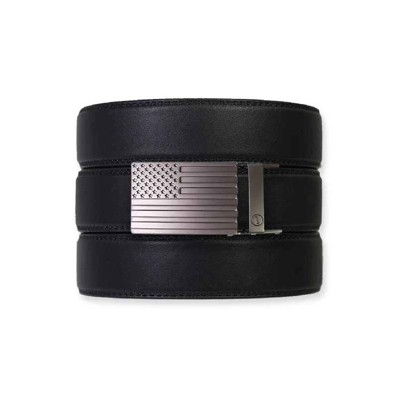 EDC Black Leather Gun Ratchet Belt & Buckle Set